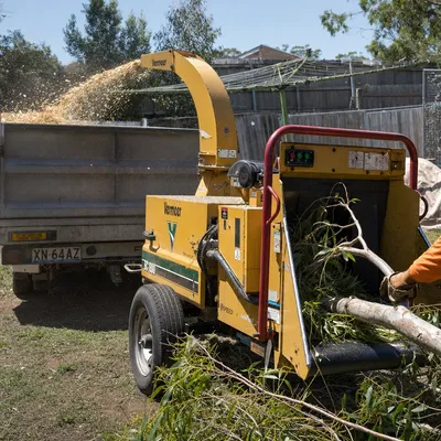 Mulching & Wood Chipping in Mount Evelyn. Bulk on-site chipping for acreage, whole trees and windrows run through a big chipper and the mulch dropped where you want it for tracks, beds or erosion control.