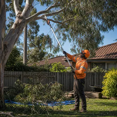 Tree Pruning in Mount Evelyn. Deadwooding, crown lifts over driveways and structural pruning on retained acreage trees, keeping habitat value while taking the brittle limbs that threaten people and stock.